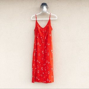 red floral button down dress